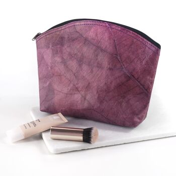 Trousse à Maquillage Large en Cuir Feuille - Lavande Foncé 2