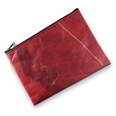 Clutch Bag in Leaf Leather - Berry Red