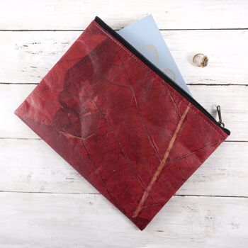 Pochette en Cuir Feuille - Rouge Baie 4