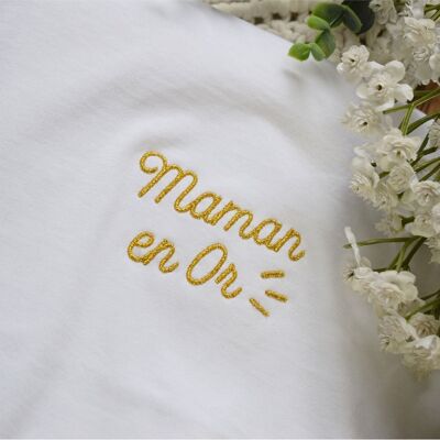 T-shirt ricamata con mamma dorata