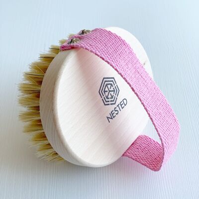 Pig bristle body brush pink handle