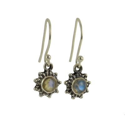 Star Motif Hook Dangle Earrings with Labradorite in Sterling Silver