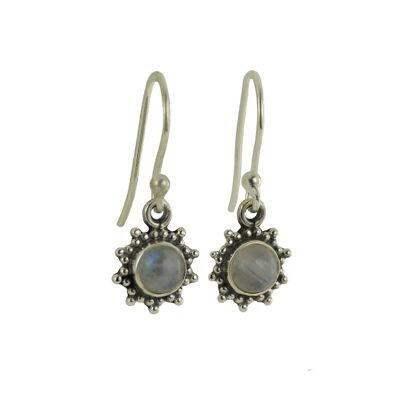 Star Motif Hook Dangle Earrings with Moonstone in Sterling Silver
