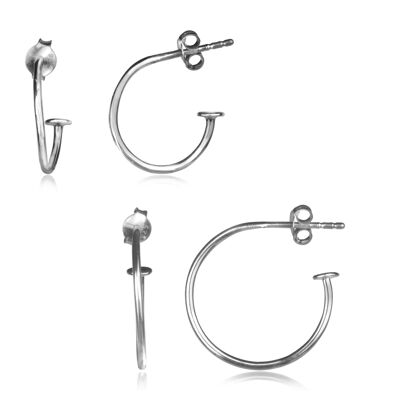 Hoop Earrings with Plain Cross Charm in Sterling Silver - Open hoops 20mm