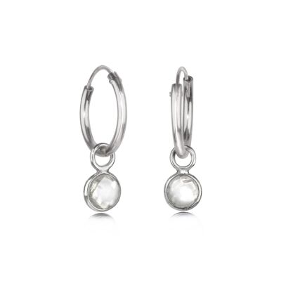 Hoop Earrings with Crystal Charm in Sterling Silver - Sleeper 20mm