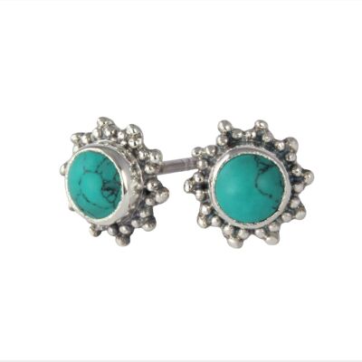 Star Motif Studs with Turquoise in Sterling Silver