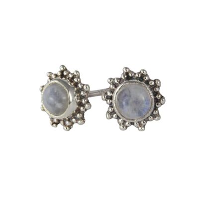 Star Motif Studs with Moonstone in Sterling Silver