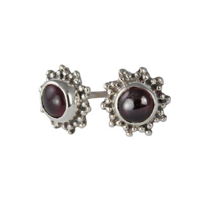 Star Motif Studs with Garnet in Sterling Silver