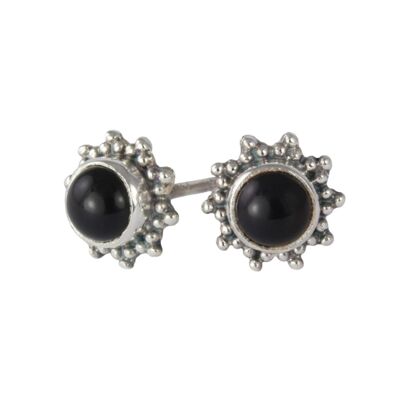 Star Motif Studs with Black Onyx in Sterling Silver