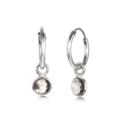 Hoop Earrings with Smoky Quartz in Sterling Silver - Sleeper 15mm