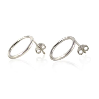 Plain Big Circle Studs with Butterfly Fastening in Sterling Silver