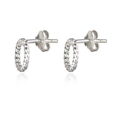 Twisted Wire Small Circle Studs with Butterfly Fastening in Sterling Silver