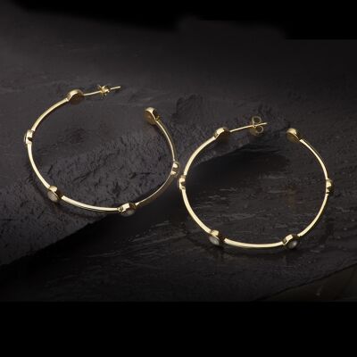 Open Hoop Studs Earrings with Moonstones in Gold Vermeil