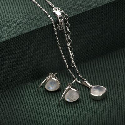 Pear-Shaped Moonstone Jewellery Set in Sterling Silver - 20"+2"