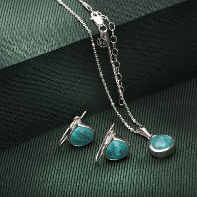 Pear-Shaped Turquoise Jewellery Set in Sterling Silver - 20"+2"