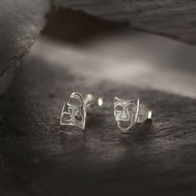 Theatre/Drama Mask Stud Earrings with Butterfly Fastening in Sterling Silver