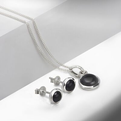 Round Black Onyx Jewellery Set in Sterling Silver - 18" TJS647638187-1-TJS647638187-1-03