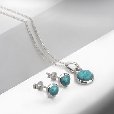 Round Turquoise Jewellery Set in Sterling Silver - 18" TJS458818168-1-TJS458818168-1-03