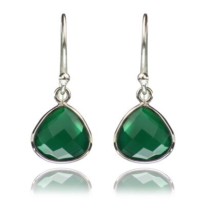 Teardrop Earrings with Genuine Green Onyx Gemstones in Sterling Silver