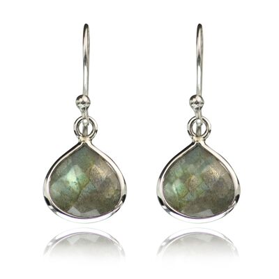 Teardrop Earrings with Genuine Labrodorite Gemstones in Sterling Silver