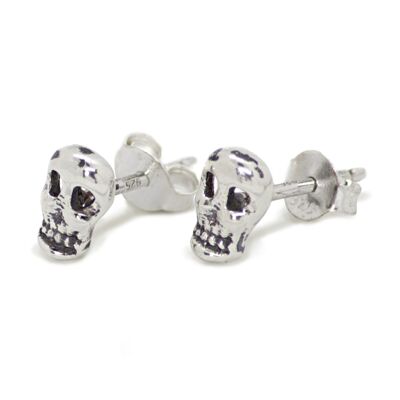 Skull Stud Earrings with Butterfly Fastening in Sterling Silver