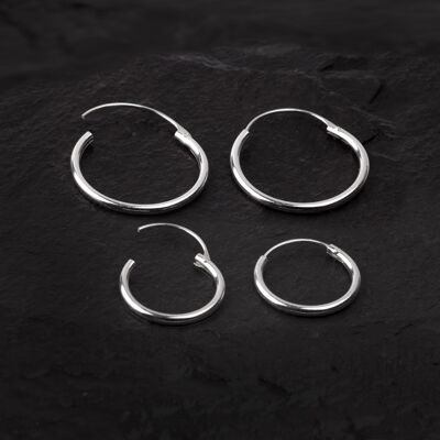Hoop Earrings with Skull Charm in Sterling Silver - Sleeper 15mm