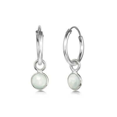 Hoop Earrings with Aqua Chalcedony Charm, in Sterling Silver - Sleeper 15mm