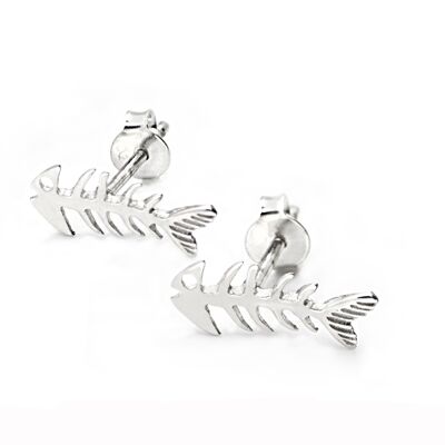 Fishbone Stud Earrings with Butterfly Fastening in Sterling Silver