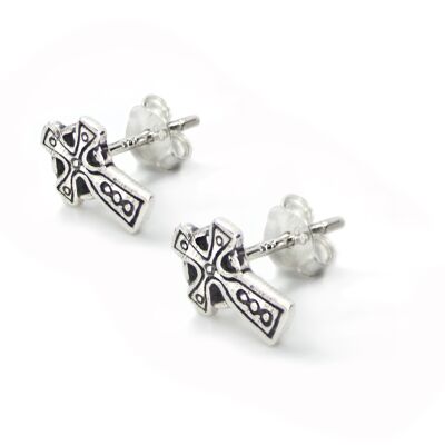 Cross Stud Earrings with Butterfly Fastening in Sterling Silver