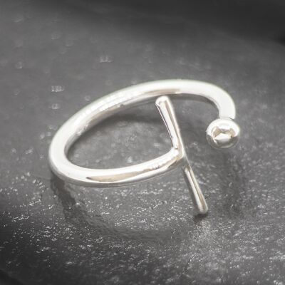 Adjustable Bar Ball Ring in Sterling Silver