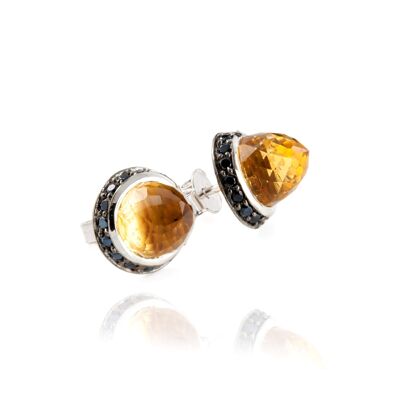Istanbul Soul Citrine and Black Spinel Studs in Sterling Silver