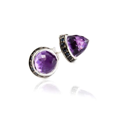 Istanbul Secret Amethyst and Black Spinel Studs in Sterling Silver