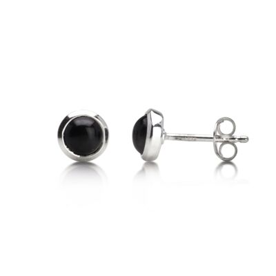 Round Black Onyx Studs in Sterling Silver