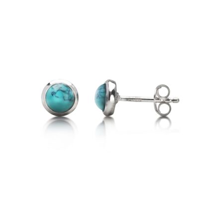 Round Turquoise Studs in Sterling Silver