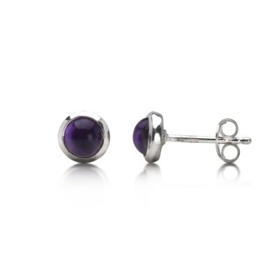 Round Amethyst Studs in Sterling Silver