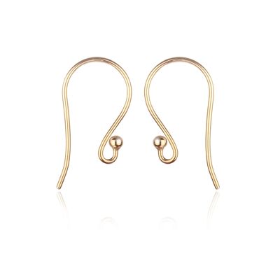 French Wire Earring Ball Hooks in 14 Carat Solid Gold- Size 20mm