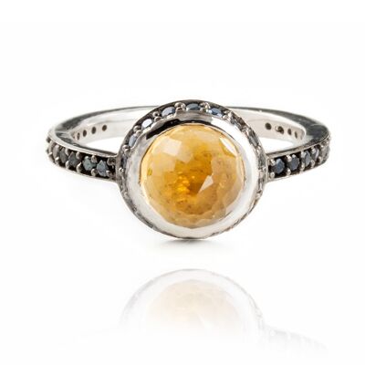 Istanbul Soul Citrine and Black Spinel Ring in Sterling Silver