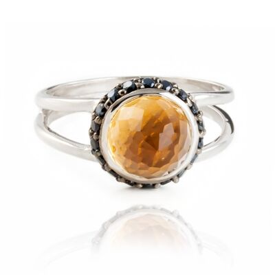 Istanbul Energy Citrine and Black Spinel Ring in Sterling Silver