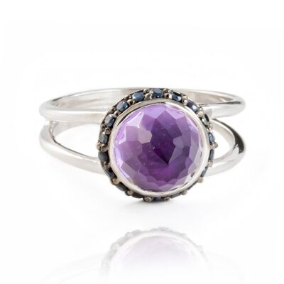 Istanbul Charm Amethyst and Black Spinel Ring in Sterling Silver