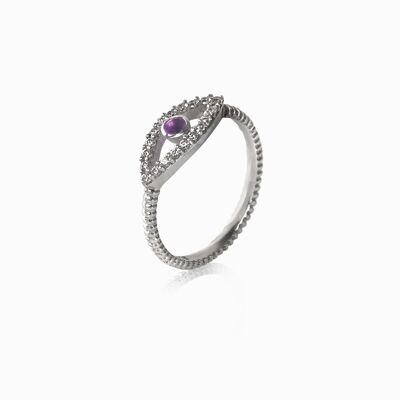Evil Eye ring with Amethyst and Cubic Zirconia in Sterling Silver