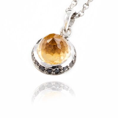 Istanbul Soul Citrine and Black Spinel Pendant Necklace in Sterling Silver - 20"+2"