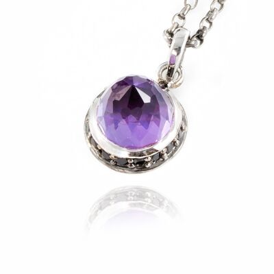 Istanbul Secret Amethyst and Black Spinel Pendant Necklace in Sterling Silver - 16"+2"