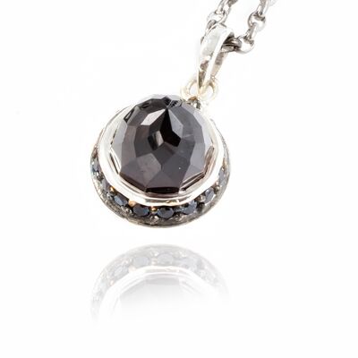 Istanbul Night Garnet and Black Spinel Pendant Necklace in Sterling Silver - 20"+2"