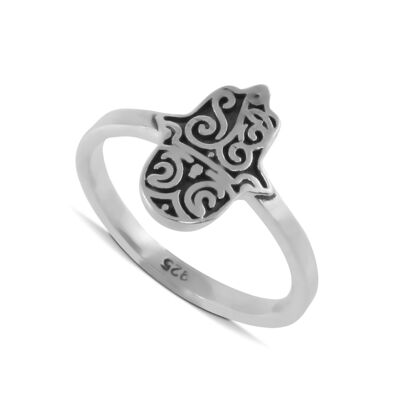 Hamsa Ring, Fatima Hand Ring in Sterling Silver