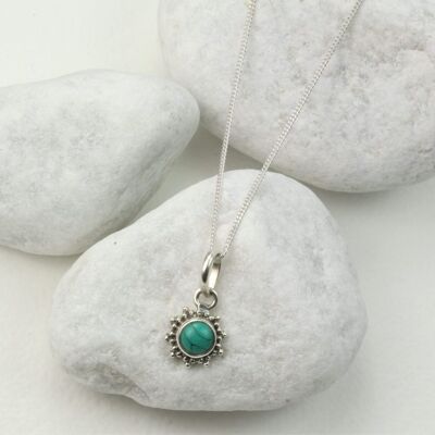 Star Motif Pendant Necklace with Turquoise in Sterling Silver - 18"