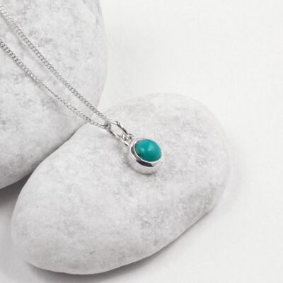 December Birthstone Necklace – Turquoise Gemstone Charm in Sterling Silver - 18"