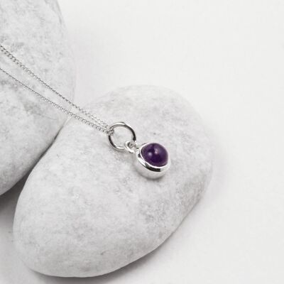 February Birthstone Necklace – Amethyst Gemstone Charm in Sterling Silver - 18"