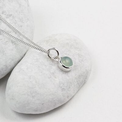 March Birthstone Necklace – Aqua Chalcedony Gemstone in Sterling Silver - 18"