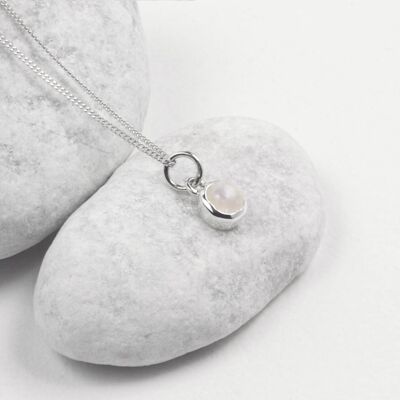 June Birthstone Necklace – Moonstone Gemstone Charm in Sterling Silver - 18"