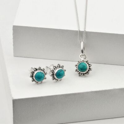 Turquoise Star Motif Jewellery set in 925 Sterling Silver - 18"